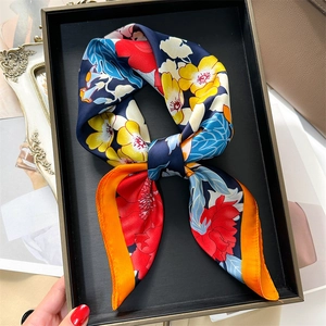 French vintage floral silk square scarf elegantly presented in a black gift box