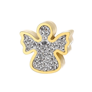 Gold angel ghost pendant with sparkling rhinestones on minimalist stainless steel necklace
