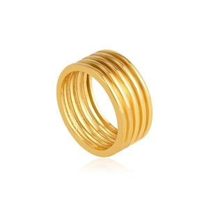 Minimalistischer mehrlagiger breiter Ring mit 18K Vergoldung und glatten Linien