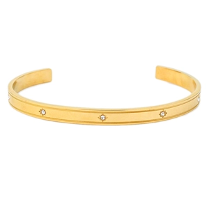 Retro 18K gold-plated stainless steel open bangle with starburst zircon settings