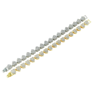 Iced out heart Cuban link necklaces in silver and gold plating with pavé crystals