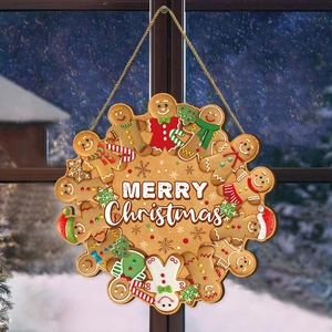 Panneau de bienvenue Noël en bois bonhomme de pain d'épice avec texte Merry Christmas
