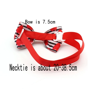 Valentine's Day striped dog bowtie with hearts, adjustable 20-38.5cm red neck strap