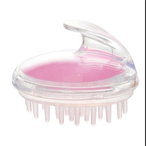 Pink silicone scalp massager brush with handle for hair washing and head massage