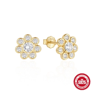 S925 Sterlingsilber Blumen Ohrstecker Mit Zirkonia Gold Weißgold Plattiert Gänseblümchen Ohrringe Für Damen Schmuck Geschenk