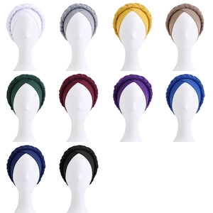 Collage of stretch braided headscarves for women in ten diverse solid color options