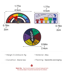 Detailed size chart for the social battery enamel pins showing height and width