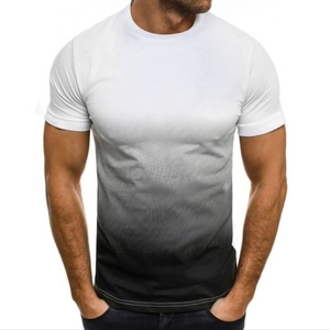 Detail of slim fit men's T-shirt with a white to dark grey 2D gradient design