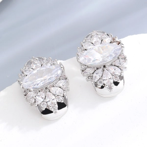 Detailed macro view of luxury marquise cut cubic zirconia stone in a floral drop earring