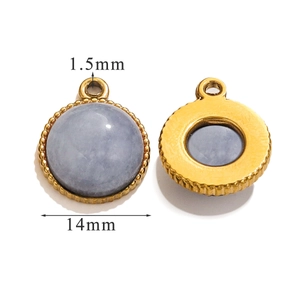 Detailed size view of 14mm round stainless steel pendant with blue natural stone inlay