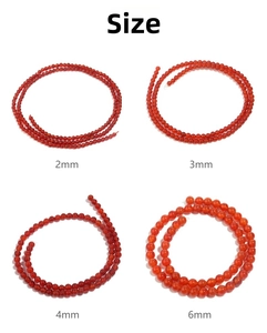 Size comparison for natural red agate loose beads in 2mm 3mm 4mm and 6mm diameters