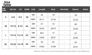 Detailed size chart for solid color long sleeve knit sweater vest with measurements
