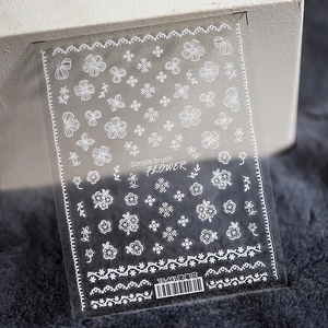 Nail Art Stickers White Simple Flower Relief Flat Japanese Style Lace Geometric Floral Adhesive Decals DIY Manicure Decoration
