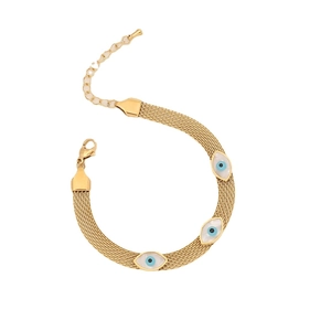Gold layered evil eye necklace with turquoise stone and stainless steel chain link