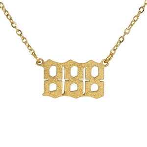 Golden 888 number pendant necklace with frosted finish and delicate O-chain link