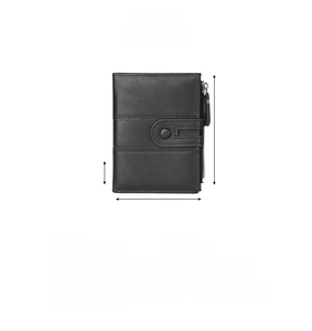 Vertical black PU leather men's wallet with 7 card slots and internal zipper pocket detail