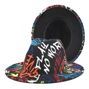 Chapeau Fedora En Feutre De Laine À Bord Large Imprimé Numérique Graffiti Tie Dye Pour Hommes Femmes