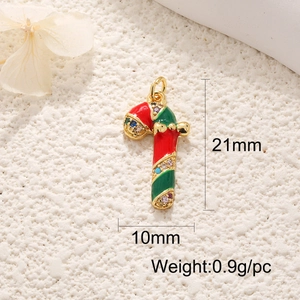 Detail view of 21mm enamel Christmas candy cane pendant with dimensions and weight specs