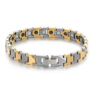 Two-tone tungsten steel magnetic therapy bracelet with gold and silver H-links
