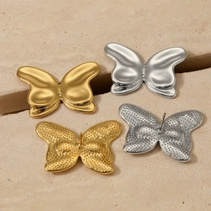 Elegant 316 stainless steel butterfly stud earrings in gold and silver finish