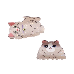 Creative cartoon cat hair claw clips in cream and brown acetate for elegant hairstyles