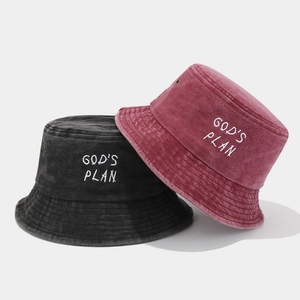 Bobs en denim délavé vintage anthracite et bordeaux avec broderie God's Plan