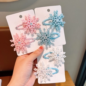 Kids Glitter Snowflake Hair Clips Rhinestone Embellished Fabric Wrapped Duckbill BB Clips Girls Hair Accessories Korean Style
