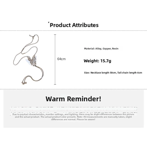 Detailed spec sheet of elegant double-layer butterfly necklace with 64cm chain dimensions