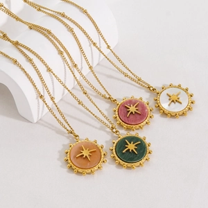 Bohemian gold plated titanium steel necklace set with natural stone star pendants