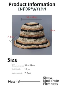 Größentabelle für gestreiften Strohhut mit 54-59cm Umfang und 7,5cm Krempe im Detail