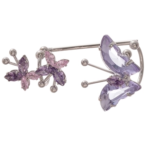 Elegant silver ear cuff featuring three purple zircon butterflies with crystal wings