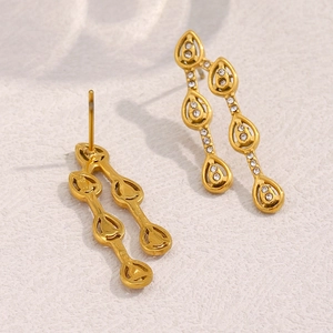 18K gold plated stainless steel teardrop earrings with sparkling cubic zirconia stones