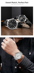 Detailed view of SKMEI quartz watch with leather strap and Roman numeral dial