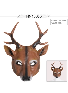 Detailed view of foam deer mask with dimensions 26x35cm and 133g weight specs