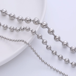 304 stainless steel ball chain necklaces in 3mm 6mm and 8mm sizes on a white background