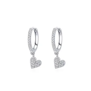 925 Sterling Silver Heart Drop Earrings For Women Elegant Cubic Zirconia Inlaid Korean Style Hoop Earrings Jewelry Gift
