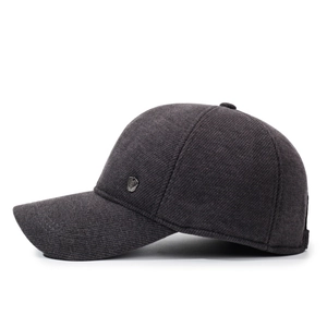 Herren Winter-Baseballkappe mit Ohrenschutz aus dunkelgrauem Wollmischgewebe