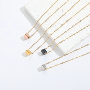 Minimalist square cylinder pendant necklaces in gold, silver, rose gold and black colors