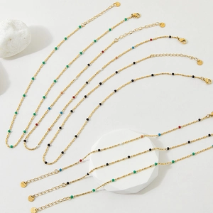 Stainless Steel Necklace With Colorful Enamel Beads Vintage Bohemian Clavicle Chain French Style Jewelry For Women