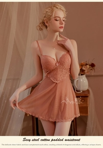 Detailed lace bodice with peach floral patterns, underwire support, and bow accent