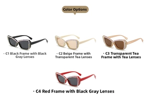 Selection of four rhinestone-encrusted cat-eye sunglasses in various trendy frame colors