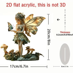 Detailed dimensions of 2D flat acrylic fairy stand with height of 8in and 0.08in thickness