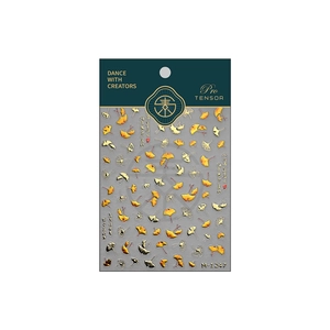 Ginkgo leaf nail art stickers in gold and silver, elegant autumn M-1247 set