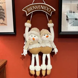 Christmas snowman plush hanging decoration with Bienvenido welcome banner for home decor