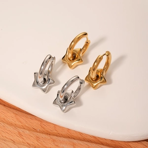 18k gold and silver plated stainless steel star drop earrings in minimalist geometry style