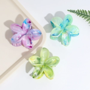 Floral hair claw clips with gradient marble texture for elegant women hairstyles