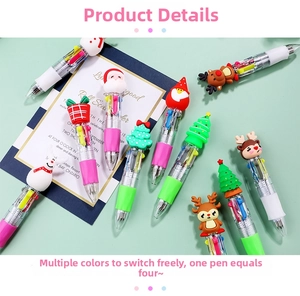 Detail of Christmas multi-color pens with 3D Santa, reindeer, and snowman toppers
