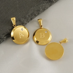 18K Gold Plated Stainless Steel Initial Letter Pendant Necklace With Rhinestone Circular Dainty Jewelry For Women