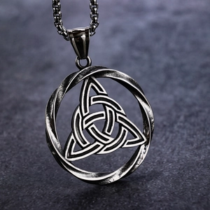 Nordic Viking rune necklace with stainless steel Celtic Triquetra pendant in retro silver