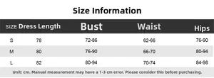 Detailed size chart for lace-up slit dress including bust, waist, and hip measurements